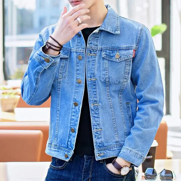 Denim Jackets Man Black Short Jeans Coat for Men Casual Slim Button G New in Original Korea Winter Oversize Size L Outwear Large